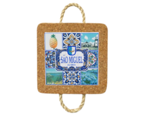 Base de cortiça com corda e azulejo decorado 10*10 cm motivo São Miguel - Açores