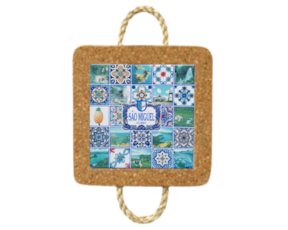 Azulejo decorado 15*15 cm com base em cortiça com corda motivo São Miguel - Açores