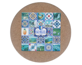Azulejo decorado 15*15 cm com base em cortiça redonda motivo São Miguel - Açores