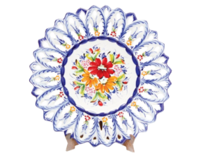 Prato bicos grande decorativo em faiança pintado à mão decoração flores