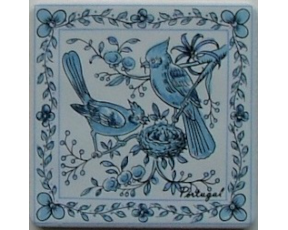 Azulejo Decorado Pássaros Sortidos Azuis 10X10 cm