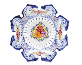 Prato/Taça 8 bicos em faiança pintado à mão decoração flores
