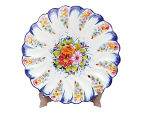 Prato s/furos decorativo em faiança pintado à mão decoração flores