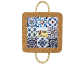 Base de cortiça com corda e azulejo decorado 10*10 cm multi-padrão arte xávega