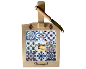 Tábua de queijo em madeira natural com azulejo decorado 10*10 cm multi-padrão arte xávega