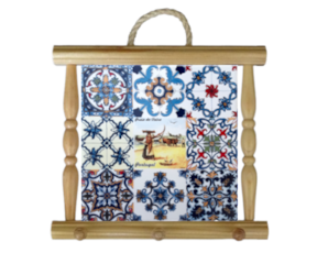 Suporte de panos em madeira natural com azulejo decorado 10*10 cm multi-padrão arte xávega