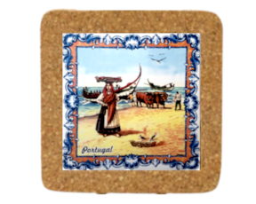 Azulejo decorado 15*15 cm com base de cortiça arte xávega