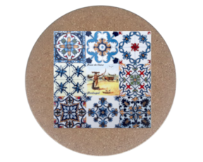 Azulejo decorado 15*15 cm com base de cortiça redonda multi-padrão arte xávega