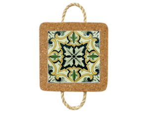 Base de cortiça com corda e azulejo decorado 10*10 cm padrão 79V