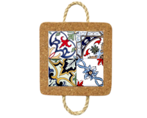 Base de cortiça com corda e azulejo decorado 10*10 cm padrão 76