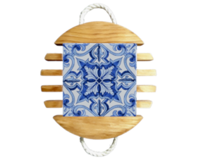 Base de tacho em madeira natural com azulejo decorado 10*10 cm padrão 79A