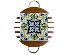Base de tacho em madeira envernizada com azulejo decorado 10*10 cm padrão 79