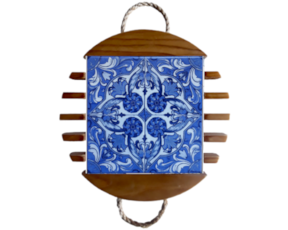 Base de tacho em madeira envernizada com azulejo decorado 10*10 cm padrão 83.