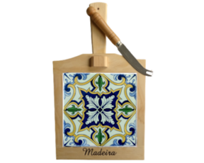 Tábua de queijo em madeira natural com azulejo decorado 10*10 cm padrão 79