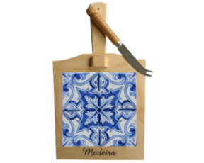 Tábua de queijo em madeira natural com azulejo decorado 10*10 cm padrão 79A