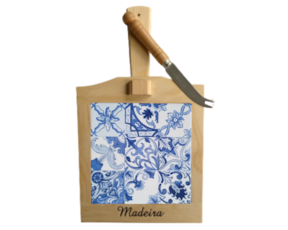 Tábua de queijo em madeira natural com azulejo decorado 15*15 cm padrão 76A