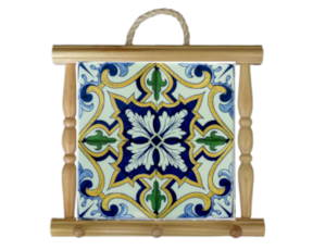 Suporte de panos em madeira natural com azulejo decorado 10*10 cm padrão 79