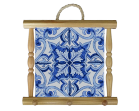 Suporte de panos em madeira natural com azulejo decorado 10*10 cm padrão 79A