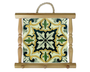 Suporte de panos em madeira natural com azulejo decorado 10*10 cm padrão 79V