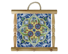 Suporte de panos em madeira natural com azulejo decorado 10*10 cm padrão 80