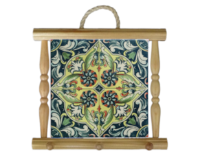Suporte de panos em madeira natural com azulejo decorado 10*10 cm padrão 80VA