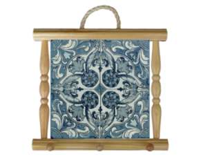 Suporte de panos em madeira natural com azulejo decorado 10*10 cm padrão 80V