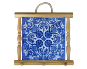 Suporte de panos em madeira natural com azulejo decorado 10*10 cm padrão 83