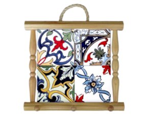 Suporte de panos em madeira natural com azulejo decorado 10*10 cm padrão 76