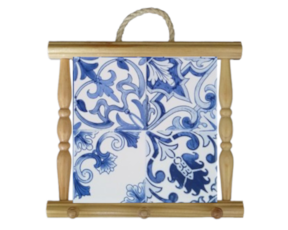 Suporte de panos em madeira natural com azulejo decorado 10*10 cm padrão 76A