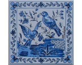 Azulejo decorado Pássaros 19 azul 15x15cm