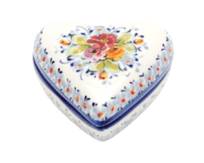 Caixa coração regional em faiança pintada à mão decoração flores