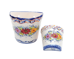 Vaso parede em faiança pintado à mão decoração flores