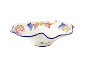 Saladeira ondulada funda em faiança pintada à mão decoração frutos