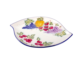 Travessa folha em faiança pintada à mão decoração frutos