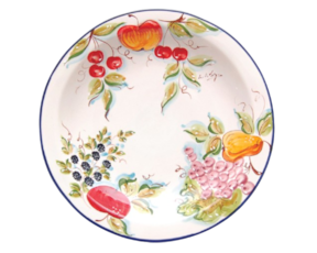 Prato para bolo em faiança pintado à mão decoração frutos
