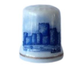 Dedal em porcelana decorado motivo castelo Guimarães azul