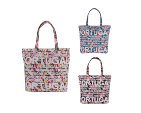 Bolsa de praia em tecido floral palavra Portugal