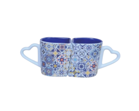 Caneca casal em faiança decorada motivo padrão