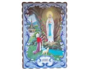 Azulejo 20*30 cm decorado com madeira motivo Nossa Senhora de Lourdes