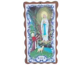 Azulejo 7.5*15 cm decorado com madeira motivo Nossa Senhora de Lourdes
