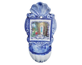 Fonte concha em faiança decorada motivo Nossa Senhora de Lourdes