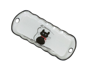 Travessa em faiança pintada à mão decoração gato preto