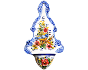 Fonte / Pia em faiança pintada à mão decoração Primavera / Pássaro