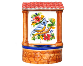 Fonte em faiança com 1 telhado pintada à mão decoração Primavera / Pássaro