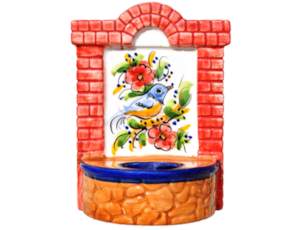 Fonte em faiança com tijolo decoração Primavera / Pássaro