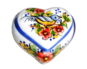 Guarda joias em faiança pintado à mão decoração Primavera / Pássaro