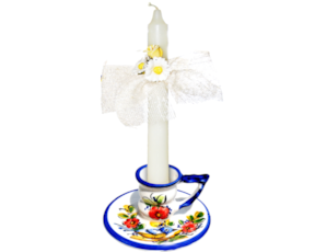 Suporte para vela em faiança pintado à mão decoração Primavera / Pássaro