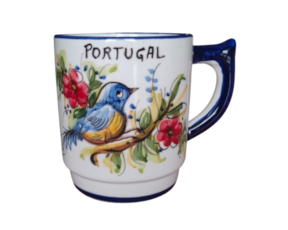 Caneca em faiança pintada à mão decoração Primavera / pássaro