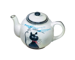 Bule deborla em faiança pintado à mão decoração Gato preto