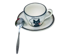 Chávena de café em faiança pintada à mão decoração gato preto